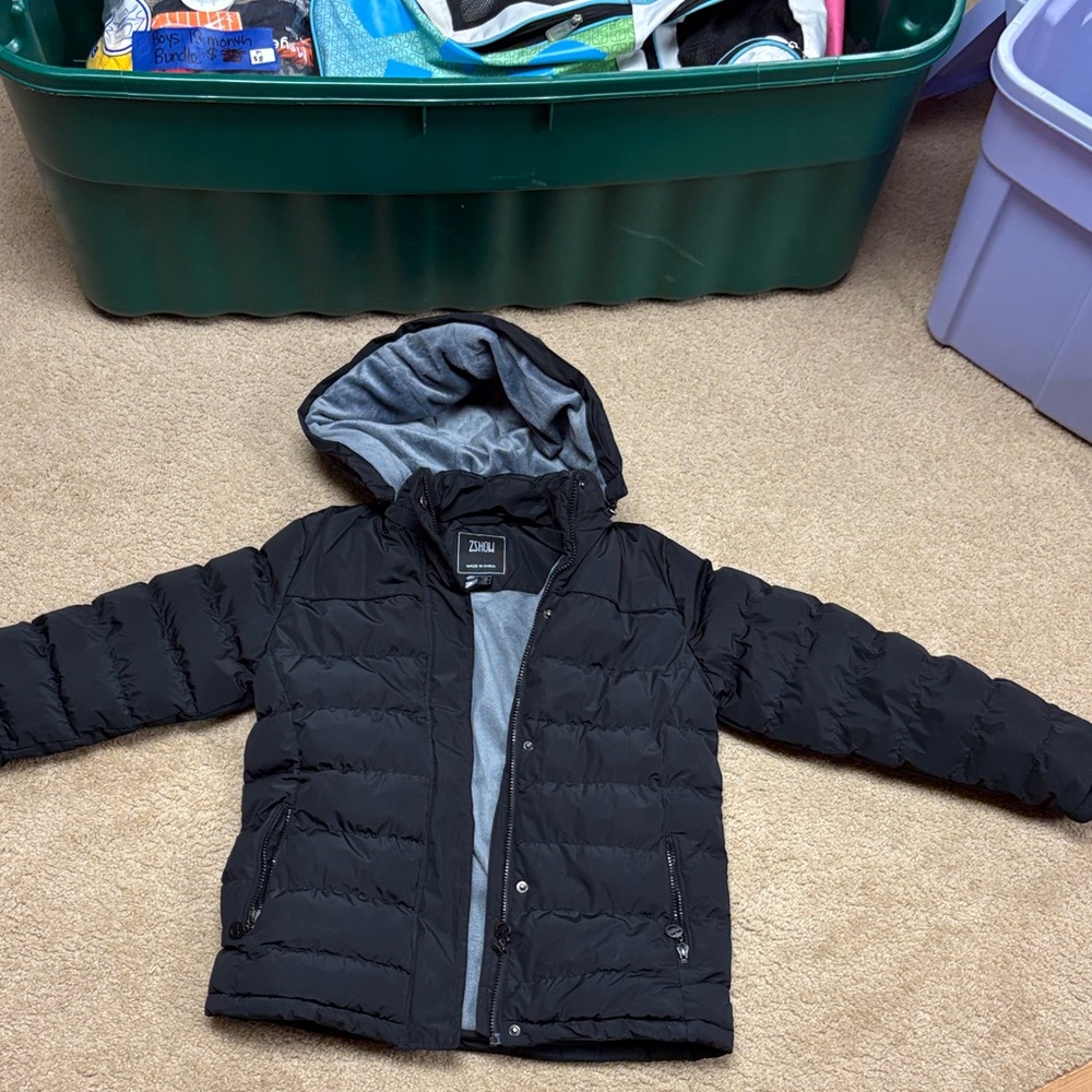 Zara Kids Black Puffer Jacket with Gray Lining